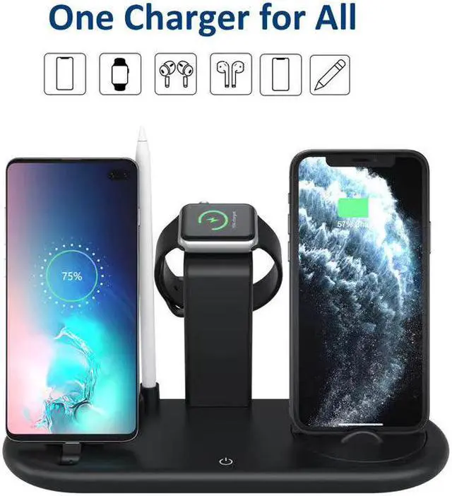 Alt view image 4 of 5 - 7 In 1 Wireless Charging Stand For  Watch 5 4 3 2 1 IPhone 11 X XS XR 8  Pro 10W Qi Fast Charger Dock Station
