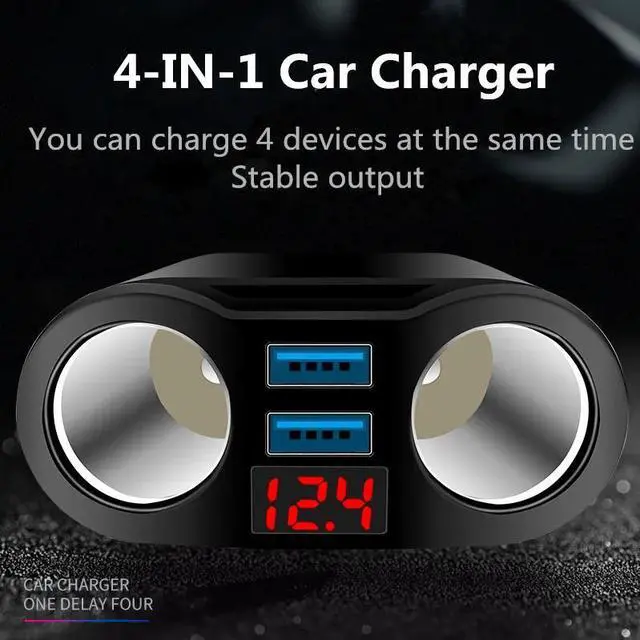 Alt view image 4 of 5 - Charger 3.1A 2 Port Cigarette Lighter Socket Splitter Plug LED Display  Charger Adapter For iPhone  Phone MP3 DVR