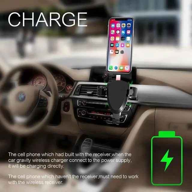 Alt view image 5 of 5 - Portable Wireless Charger For iPhone X 8 8Plus Car Air Vent Mount Gravity Fast Wireless Charger Clip For Samsung Galaxy
