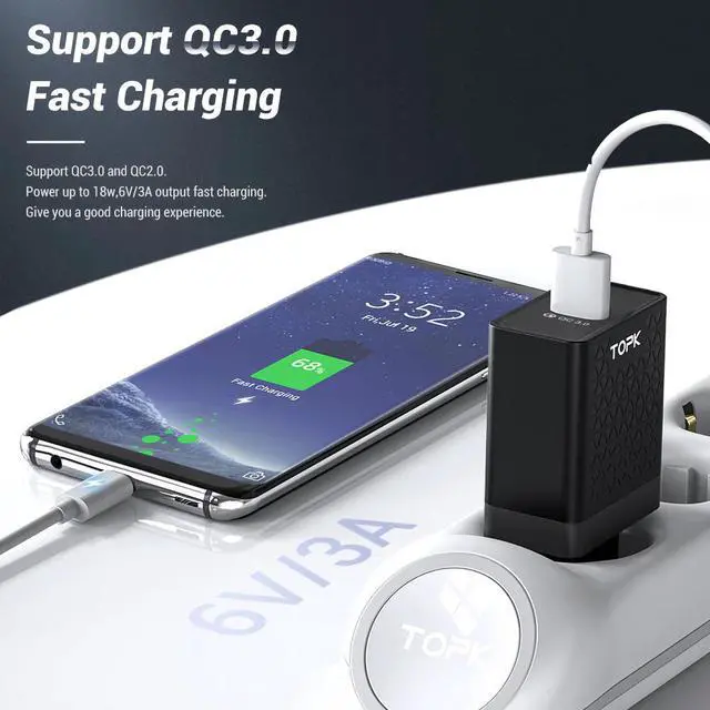 Alt view image 2 of 5 - B154Q 18W Quick Charge 3.0 Fast Mobile Phone Charger EU Plug Wall USB Charger Adapter for iPhone