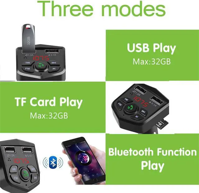 Alt view image 5 of 5 - Car Bluetooth 5.0 FM Transmitter Wireless Handsfree Audio Receiver Auto MP3 Player 3.1A Dual USB Fast Charger Car