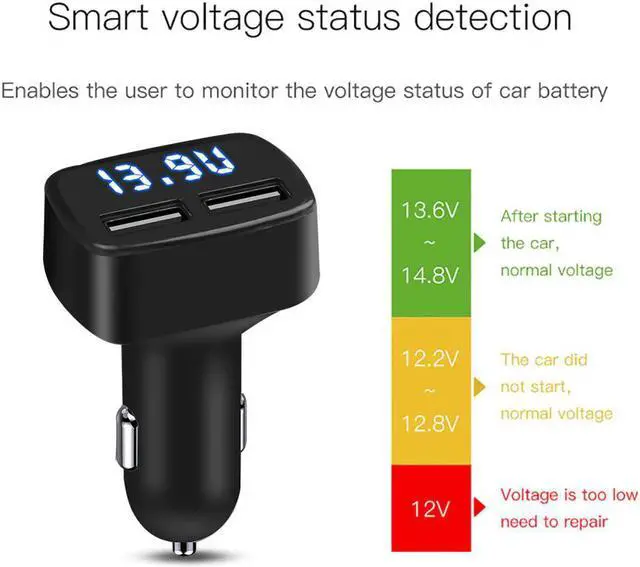 Alt view image 5 of 5 - 4 in 1 Car Charger Dual USB DC 5V 3.1A Digital LED Display Adapter with Voltage/temperature/Current Meter Tester