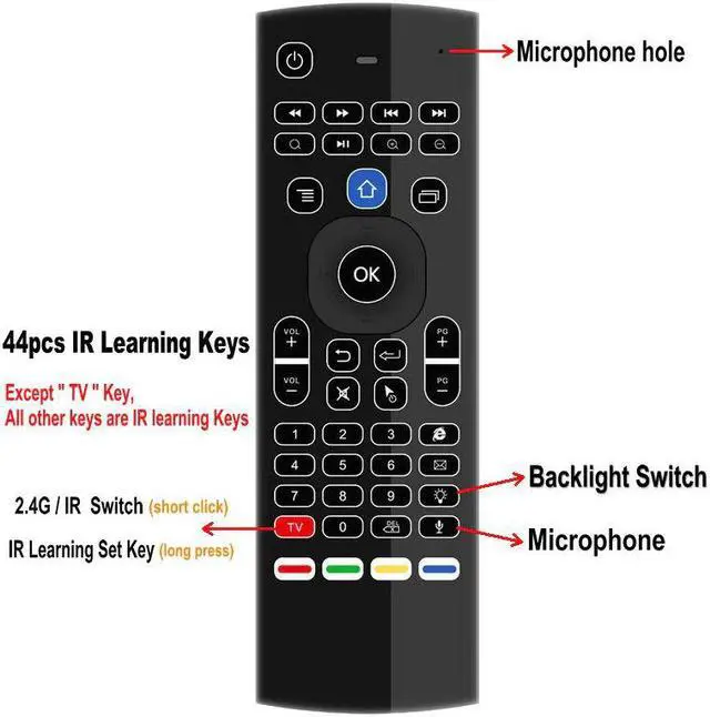 Alt view image 5 of 5 - TK3 backlight Microphone 2.4G Air Mouse Mini Keyboard 44 IR Learning for Android Smart TV Box PK MX3 t3 Remote control