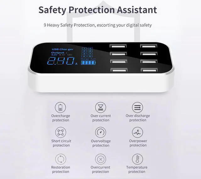 Alt view image 3 of 5 - 8 Multi-Port Charging Station USB Adapter Car Charger Smart Display Station 40W For iPhone Samsung Xiaomi Huawei 12V-24V