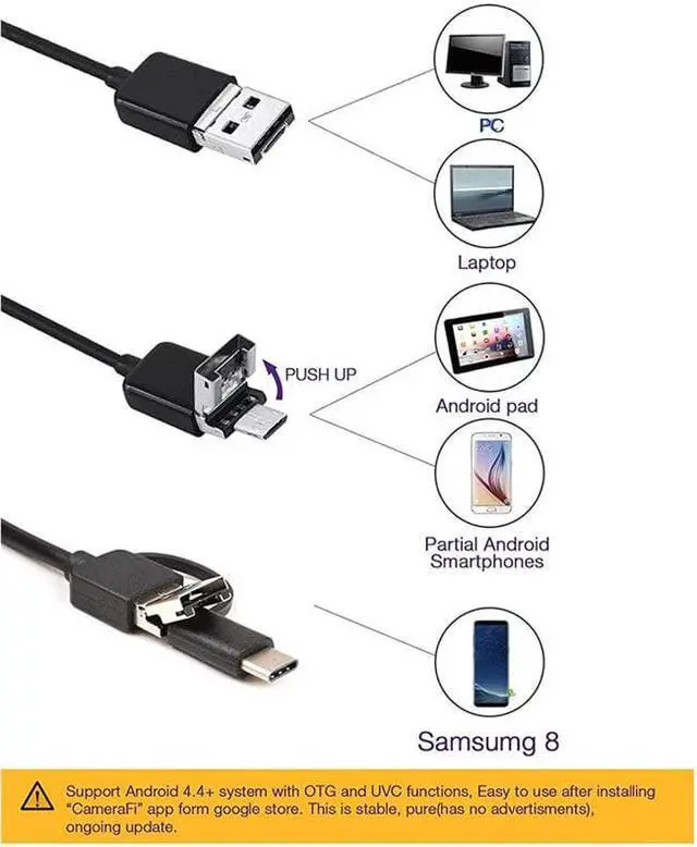 Alt view image 4 of 5 - 3 in 1 Micro USB Endoscope Camera 7MM IP67 Waterproof With 6 Leds Type-c Borescope Inspection Camera for Android Smartphone PC