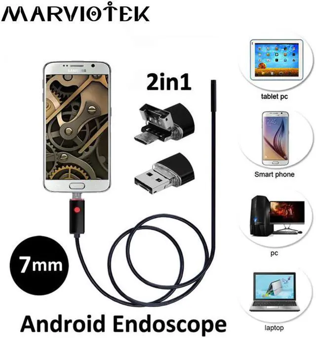Main image of 7mm Endoscope Camera HD 2 in 1 USB Android Endoscope Waterproof 6 LED Borescope Inspection Camera Endoscope For Android PC 1M 2M