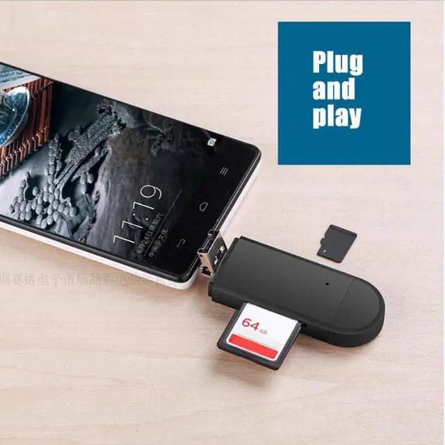 Alt view image 3 of 5 - C+Micro USB+USB 3 in 1 OTG Card Reader High-speed USB2.0 Card Reader