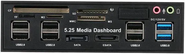 Alt view image 4 of 5 - USB 3.0 Hub eSATA SATA Port Internal Card Reader PC Dashboard Media Front Panel Audio for SD MS CF TF M2 MMC