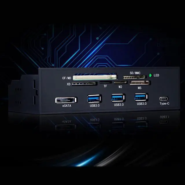 Alt view image 5 of 5 - PC Front Panel Internal USB3.0 eSATA Type-C TF S D Card Reader Hub