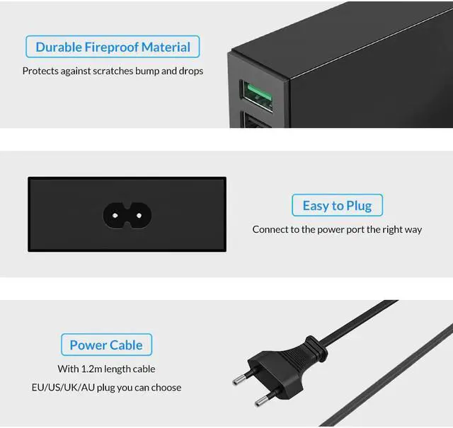Alt view image 5 of 5 - 4 Ports QC2.0 Quick Charge Desktop USB Charger 5V 34W Max Fast Charging Charger for Mobile Phone iphone x  s9
