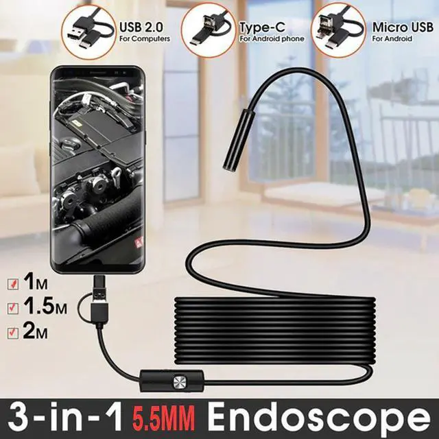 Main image of 2m 1.5m 1m Mini 5.5mm Lens Snake Endoscope Camera  Hard Semi-rigid Borescope Car Inspection Camera for Smartphone Android PC