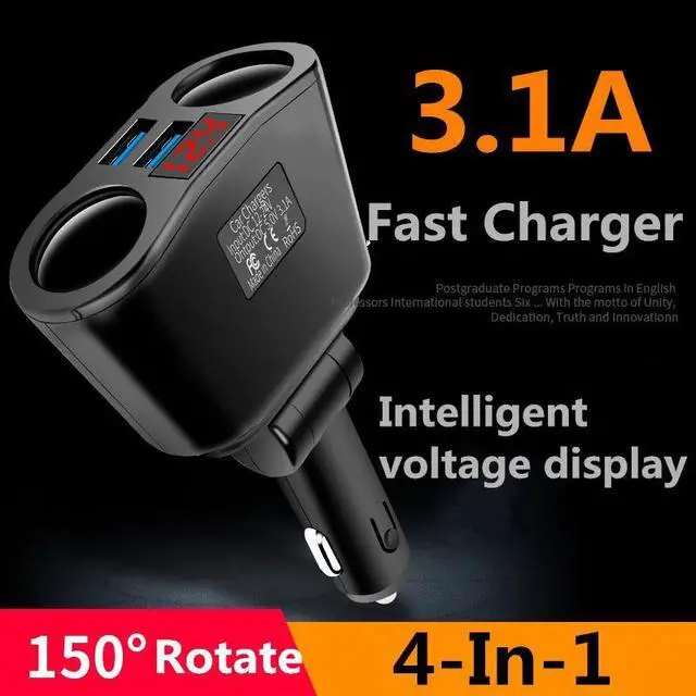 Alt view image 2 of 5 - Charger 3.1A 2 Port Cigarette Lighter Socket Splitter Plug LED Display  Charger Adapter For iPhone  Phone MP3 DVR