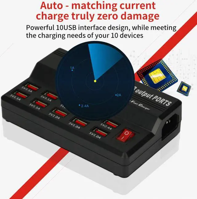 Alt view image 5 of 5 - 10 USB Power Fast Charge Station Port Charger For IPhone 7 5 5S 6 6S Plus IPad LG   AC Adapter Charger Socket