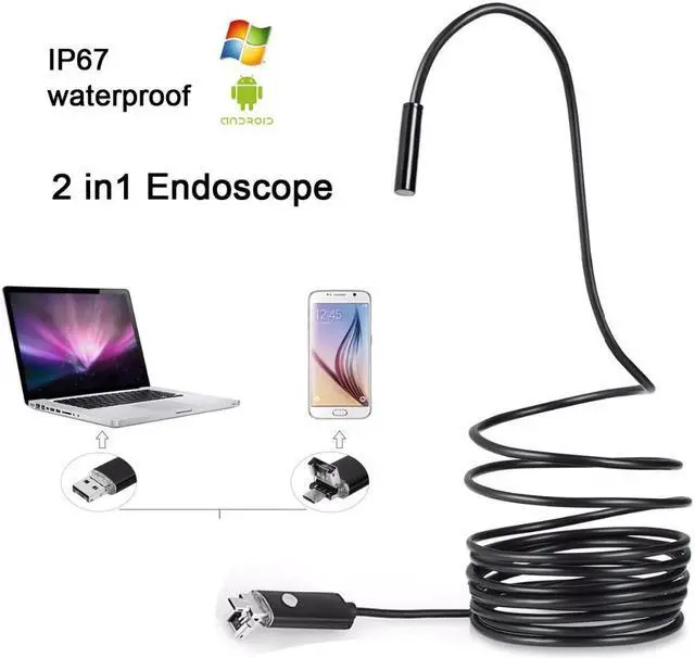 Alt view image 2 of 5 - Mini Endoscope Camera 7mm 2m 1m 1.5m Flexible Hard Cable Snake Borescope Inspection Camera for Android Smartphone PC