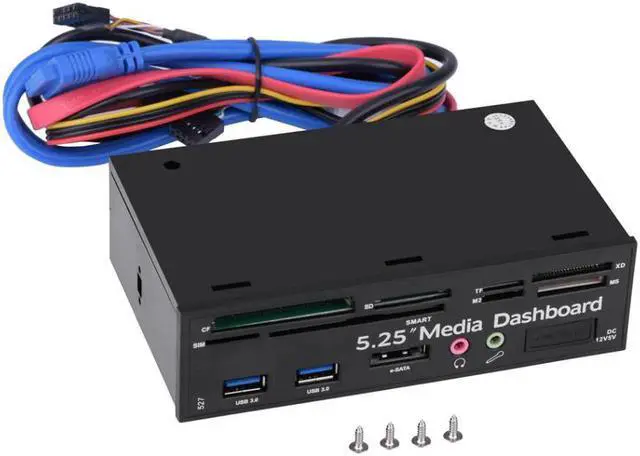 Alt view image 3 of 5 - 5.25inch PC Multifunction Media Dashboard USB3.0 e-SATA Power Port Audio SIM/SMART Multi Card Reader supports M2/TF/SD/XD/MS/CF