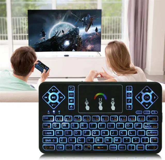 Alt view image 2 of 5 - Mini Colorful Bluetooth Wireless Keyboard Cool Backlit with Touchpad Q9 Air Mouse Remote Control For Android TV Box Tablet