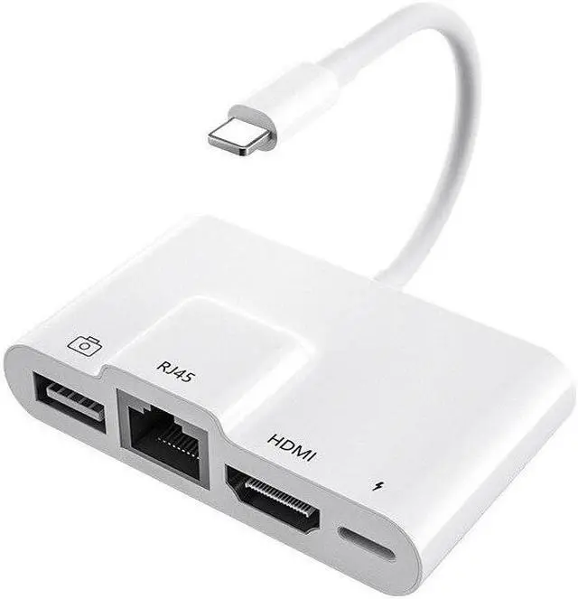 Alt view image 5 of 5 - For iPhone Multi Adapter Lightning Internet+ On-screen+USB+Charging AllIn1 Docking Station Rj45 Connector Living HINI