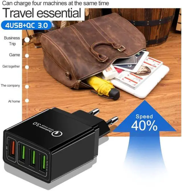 Alt view image 3 of 5 - 3.1A Charger Quick Charger 3.0 Portable Wall Charger For iPhone Samsung Xiaomi Huawei US EU Plug Fast Phone Charging Adapter