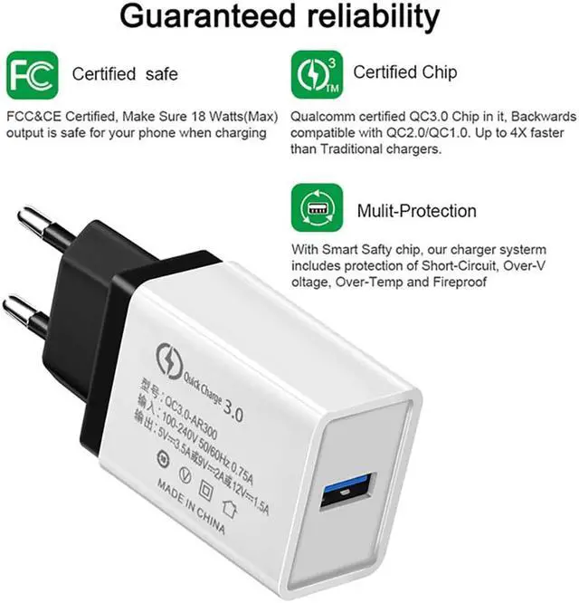 Alt view image 2 of 5 - 3.0 Wall Charger US EU 18W USB Fast Charger Plug adapte For iphone