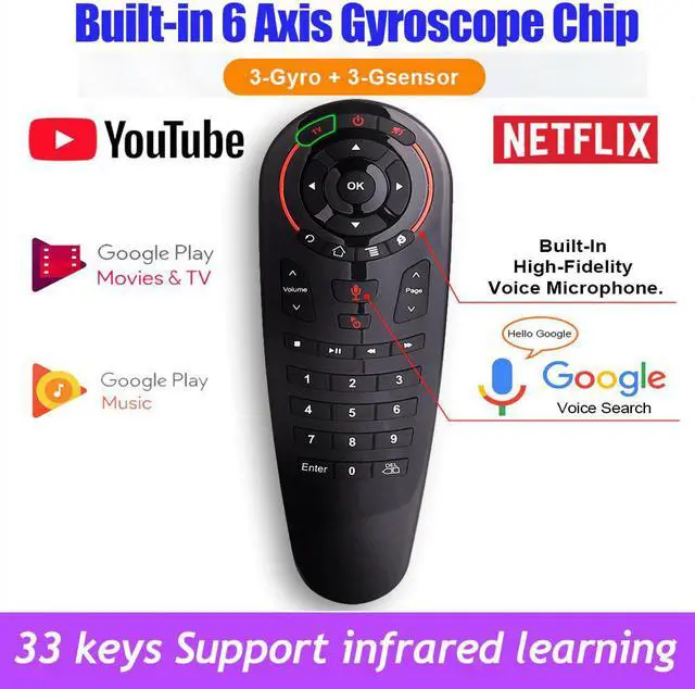 Main image of Voice Remote Control Air Mouse Wireless Mini Keyboard support Google Assistant 33 Keys with IR Learning for Android TV Box