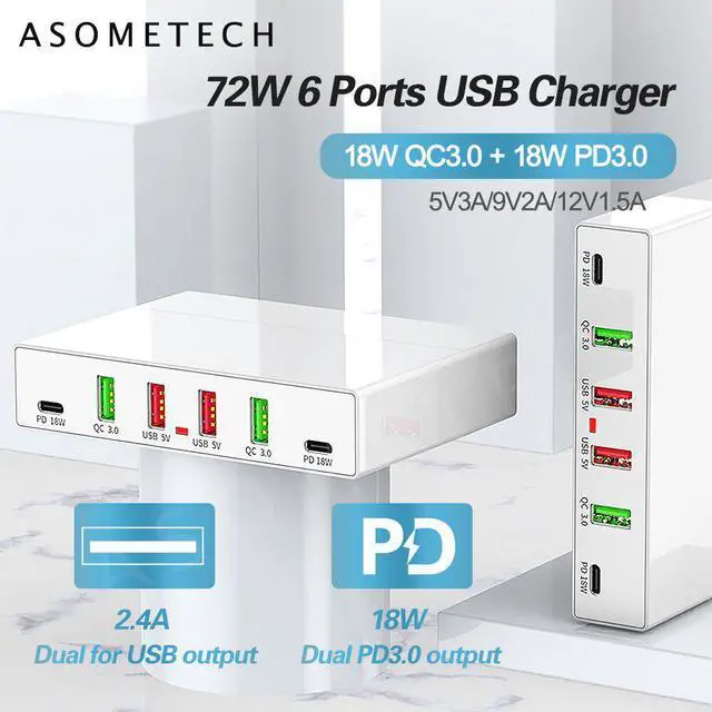 Main image of 6 Ports PD Fast Charging USB Charger 18W QC3.0 PD 3.0 Phone Charger Station Multi-port Quick Charger for iPhone