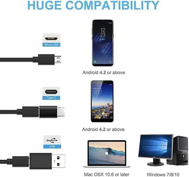 Alt view image 2 of 5 - 3 in 1 Endoscope Camera 8mm Ultra Thin Waterproof Inspection Snake Camera Hard Cable for PC Android Phone Endoscope Pipe