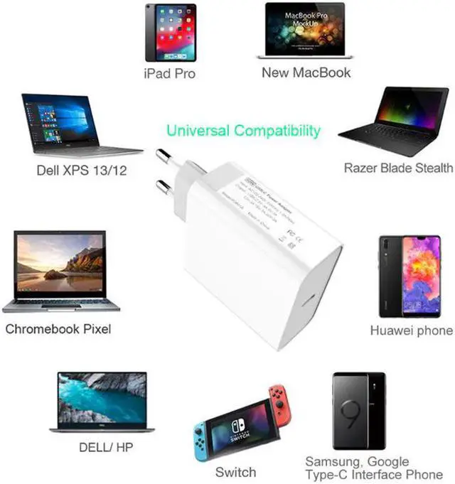 Alt view image 5 of 5 - 30W 45W 60W 65W 87W Type-C PD Fast Travel Charger USB C Power Adapter For MacBook Pro 13 15 16 / Air iPhone 11 8 Samsung