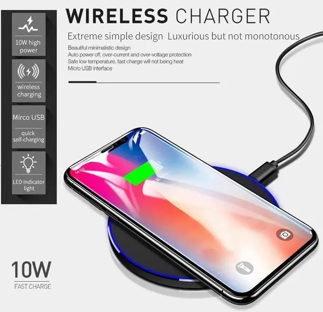 Alt view image 2 of 5 - Qi Wireless Charger For iPhone 11 Pro 8 X XR XS Max QC 3.0 10W Fast Wireless Charging for  S10 S9 S8 USB Charger Pad