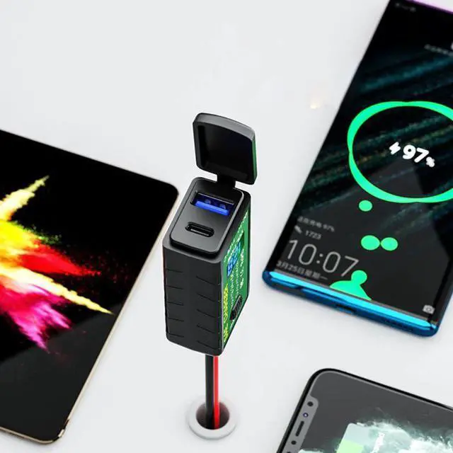 Alt view image 4 of 5 - 12V 24V Motorcycle QC3.0 PD Type C Charger SAE to USB Adapter with Voltmeter & ON/Off Switch for Smart Phone Tablet G