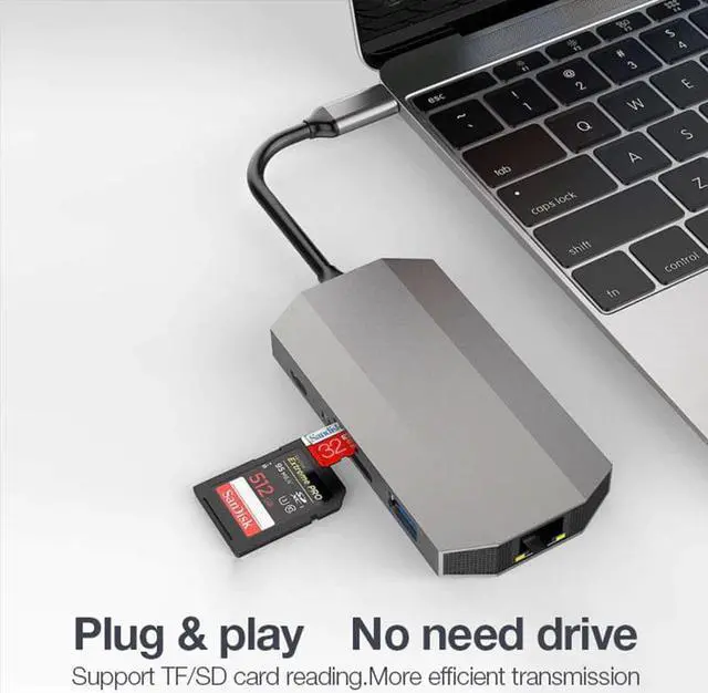 Alt view image 3 of 5 - J10 Type-C 9in1 HUB Multi USB3.0 Adapter Dock for MacBook Pro Accessories Type-c 3.1 Splitter 3Port USB C Card Reader