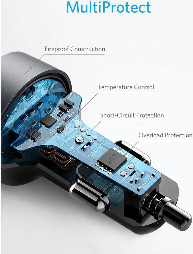 Alt view image 3 of 5 - Car Charger USB C 30W 2-Port with 18W Power Delivery and 12W PowerIQ PowerDrive PD 2 with LED for iPad iPhone and  more
