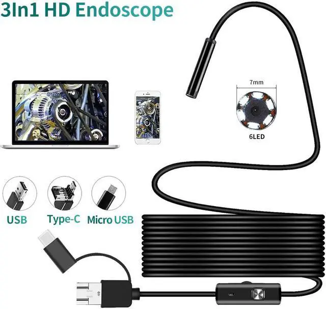 Main image of 7mm Lens USB Endoscope Camera Waterproof Flexible Wire Snake Tube Inspection Borescope For OTG Compatible Android Phones