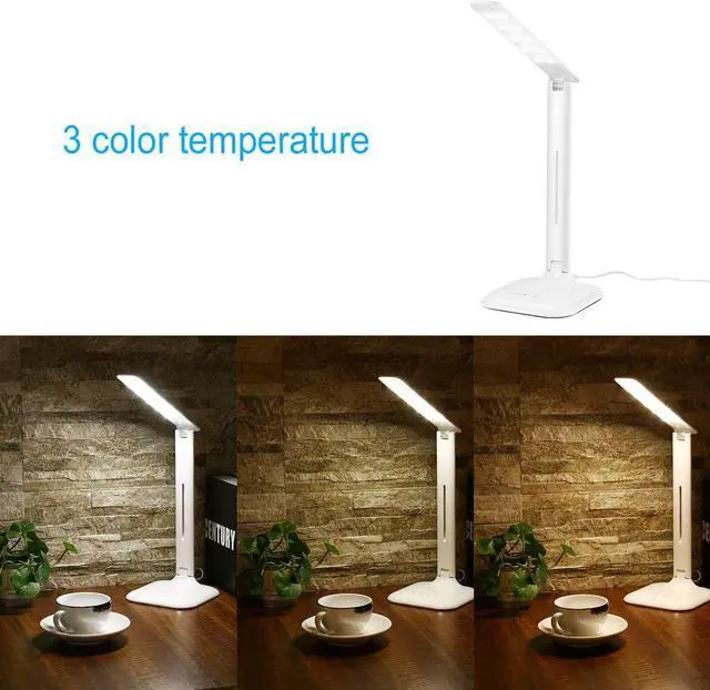 Alt view image 2 of 5 - LED Desk Lamp with 5-Level Dimmer USB / Wall Charger Adjustable Dimmable Foldable Touch Control Eye Protection 4W