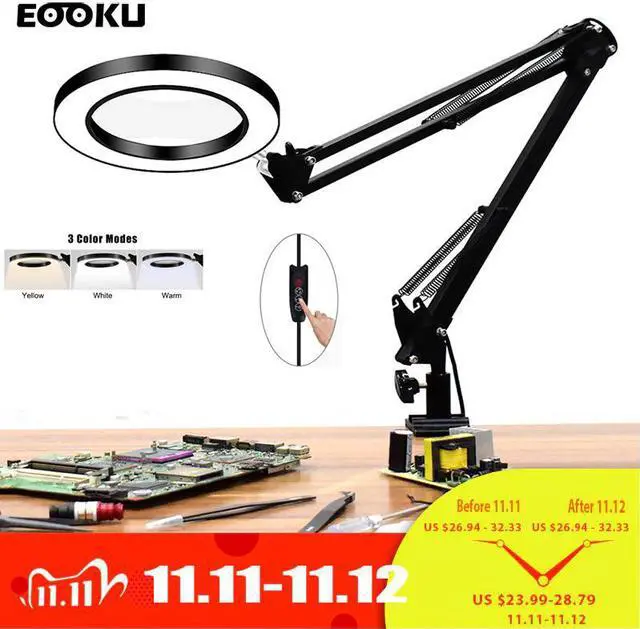 Main image of Flexible Desk 3 Colors LED Illuminated Table Lamp USB 8W 5X Magnifying Glass  Light for Reading/Rework/Soldering