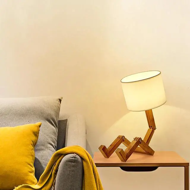 Alt view image 2 of 5 - For Bedroom Living Room Working Nordic Modern LED Table Lamp Flexible E27 Wooden Base Lighting Fixture Study Desk Robot Shaped