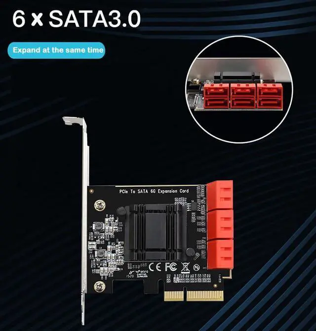 Alt view image 3 of 5 - 6 Port pci express sata 3 6G ASM1166 chip Fast heat dissipation X4/X8/X16  pcie sata 3.0 expansion Adapters/Expansion/Converters