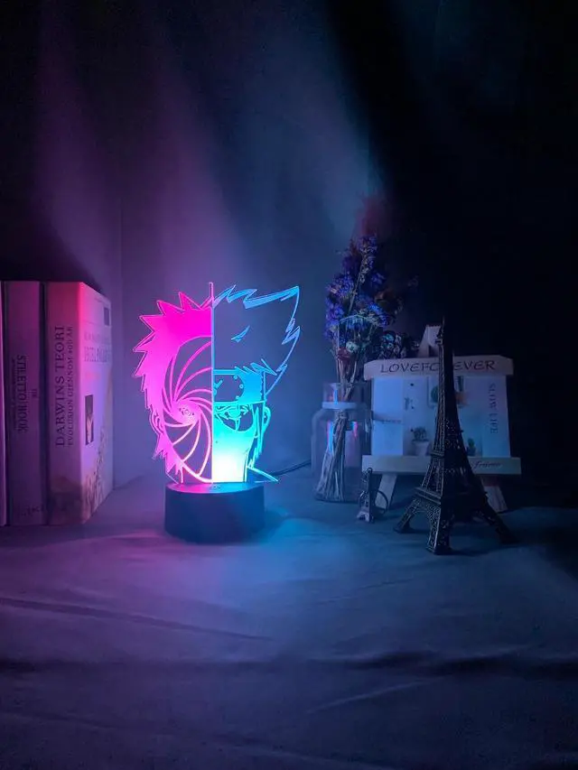 Alt view image 3 of 5 - Color Led Night Lamp Half Face Obito Uchiha and Kakashi Hatake for Bedroom Deco Kids Nightlihgt Table Led Night Light Naruto