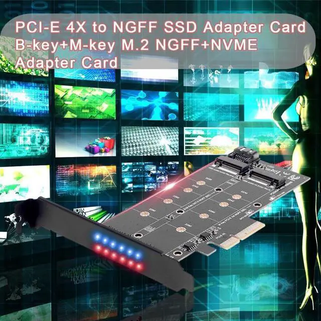 Alt view image 2 of 5 - 4X to NGFF SSD Solid State Disk Adapter Card B-key+M-key M.2 NGFF+NVME Dual Interface PCIE Adapter Card with Back plate