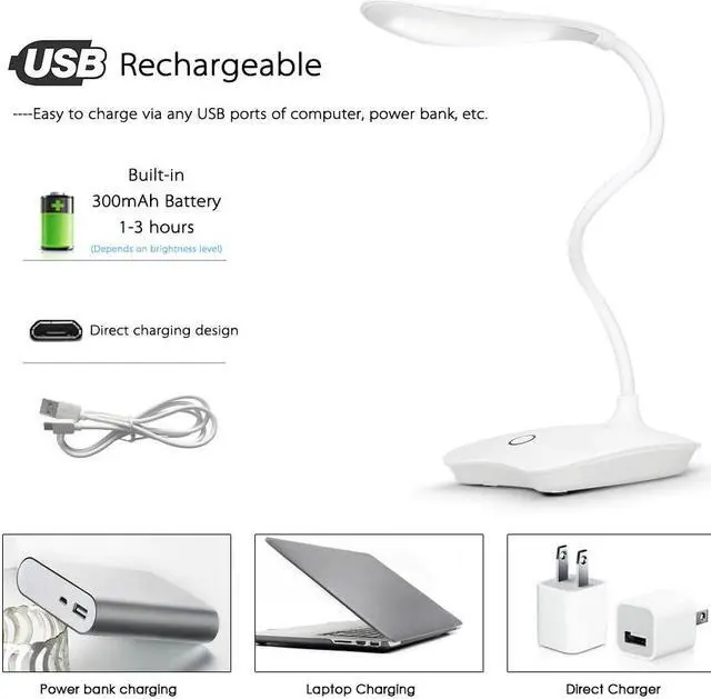 Alt view image 2 of 5 - 3W Table Lamp Rechargeable Desk Lamp Study Lamp Touch Switch Modern Table Lamp Flexible For Student Reading Study Desk Light