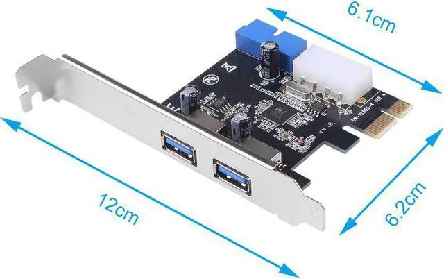 Alt view image 4 of 6 - USB 3.0 PCI-E Expansion Card Adapter 2 Port External USB3.0 Hub Internal 19pin Header PCI-E Card 4pin IDE Power Connector