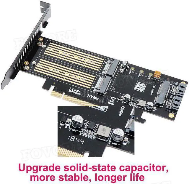 Alt view image 5 of 5 - to m2 adapter M.2 NVMe AHCI NGFF B M key mSATA 3 in 1 SSD adaper PCI express X16 to m.2 converter card