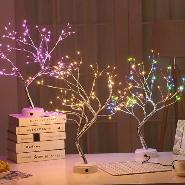 Alt view image 5 of 5 - 36/108 LEDS Night Lamp Mini Christmas Tree Bonsai Tree Light Gypsophila Lights Home Party Wedding Indoor Decoration Night Light