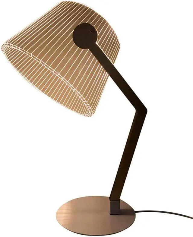 Alt view image 4 of 5 - 3D Effect Stereo Vision LED Desk Lamp Wood Bracket Acrylic Lampshade LED Lamp Living Room Bedroom Reading Lamp with USB Plug