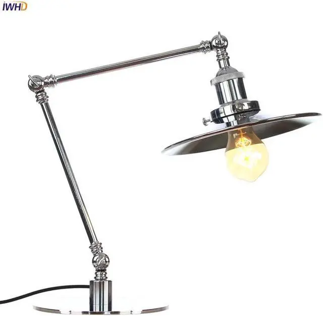 Alt view image 4 of 5 - Silver Vintage Desk Lamp US/EU Plug Bedroom Studying Room Loft Decor Industrial LED Table Lamp Beside Luminaria De Mesa