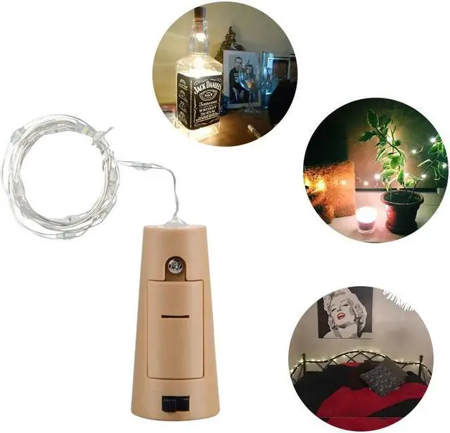 Alt view image 5 of 5 - Lights Silver LED Wine Bottle Lights Battery Powered Cork Shape Glass Bottle Stopper Lamp Christmas Garlands Decor