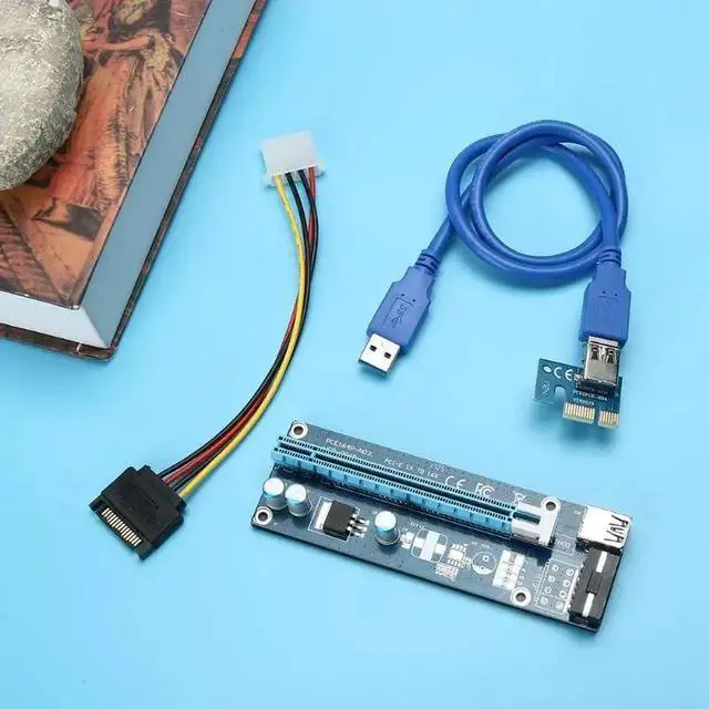 Alt view image 3 of 5 - USB 3.0 PCI-E Riser card PCIE Express 1X 4x 8x 16x Extender Riser Adapter Card SATA 15pin to 4 pin molex Power Cable