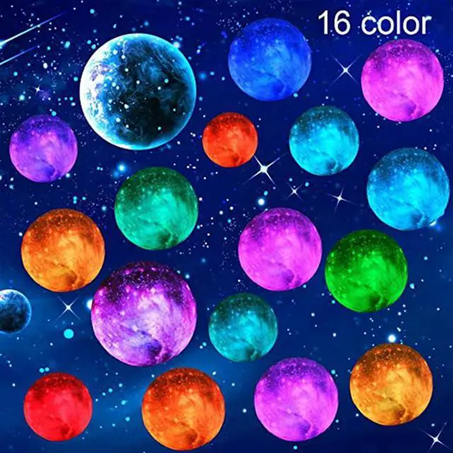 Alt view image 5 of 5 - Galaxy Lamp 16 Colors Bedside Moon Lamp Kids Night Light LED 3D Ball Light USB Rechargeable Gift for Baby Girls Boys Birthday