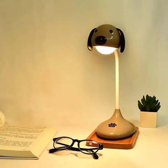 Alt view image 5 of 5 - Touch On/off Switch Desk Lamp Rechargeable Cute Cartoon Dog Lamp Eye Protection Student Study Reading Dimmer  Table Lamps