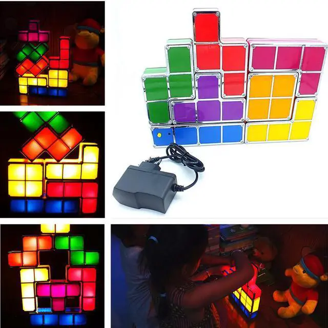 Alt view image 3 of 5 - Puzzle Light Stackable LED Desk Lamp Constructible Block Night Light 3D Retro Game Tower Lamp Baby Colorful Brick Toy