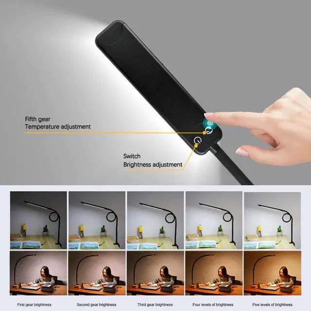 Alt view image 4 of 5 - Arm Table Lamp 64 LEDs Clip Flexible Led Desk Lamp 5 level Brightness&Color Eye Protection For Bedroom Reading Study Office